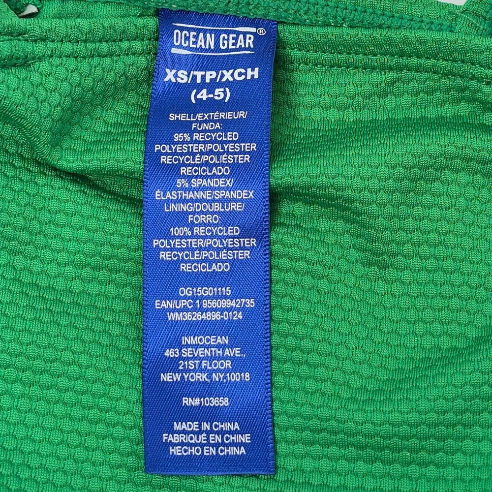 Ocean Gear Girls Green Textured‎ Ruffle Strap One Piece Swimsuit Size XS 4-5
